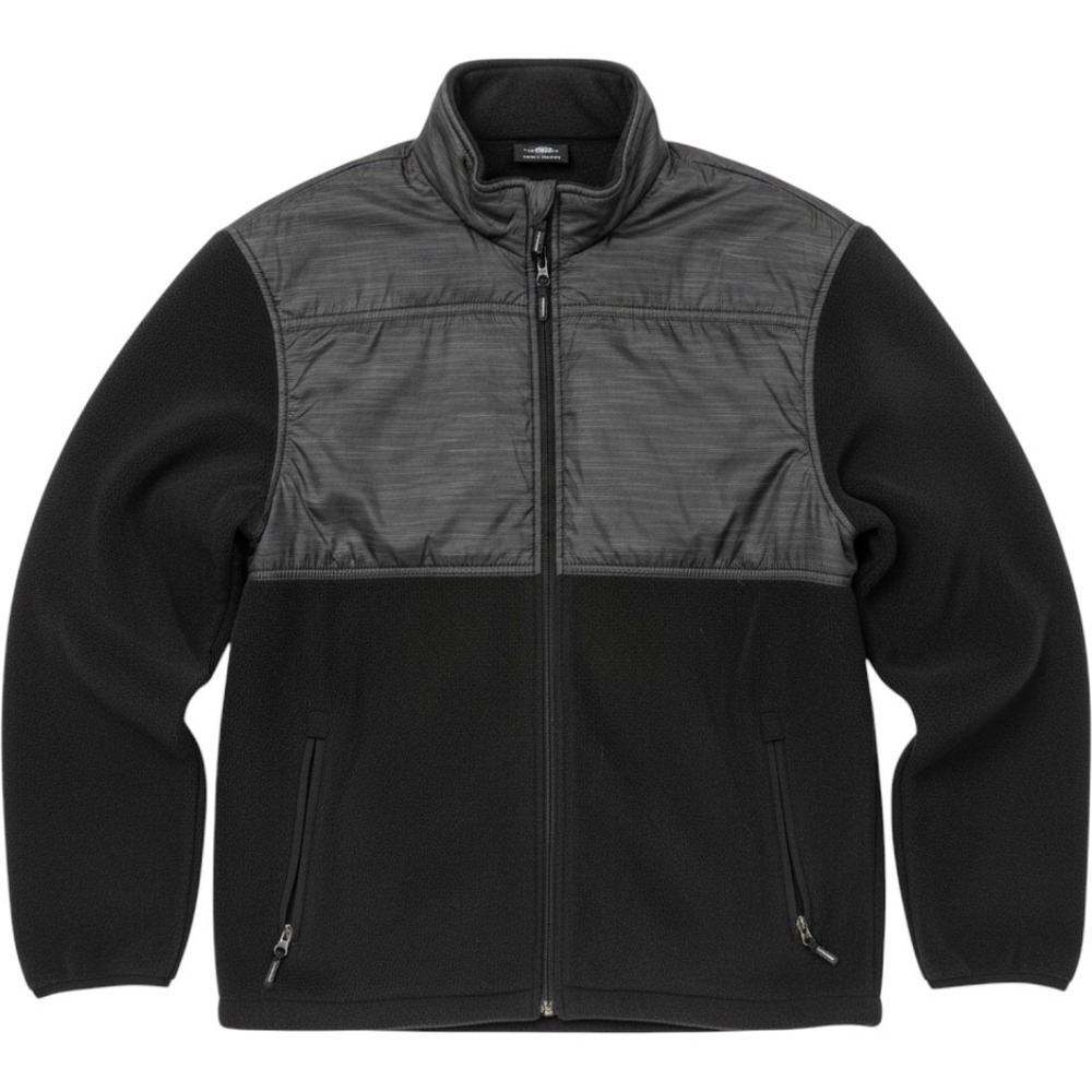 New Balance Mens Full Zip Fleece Jacket Black Gray Mixed Media Mock Neck Large